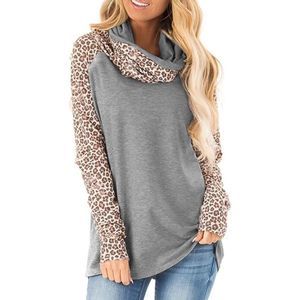 SOLD Gray Long Sleeve Leopard Print Cowl Neck Raglan Sweater
